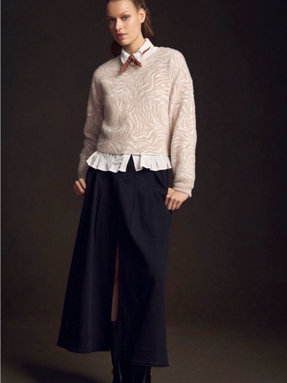 Anthropologie Pilcro Animal Eyelash Sweater Crew Neck XL Neutral Motif colorway - Picture 2 of 10